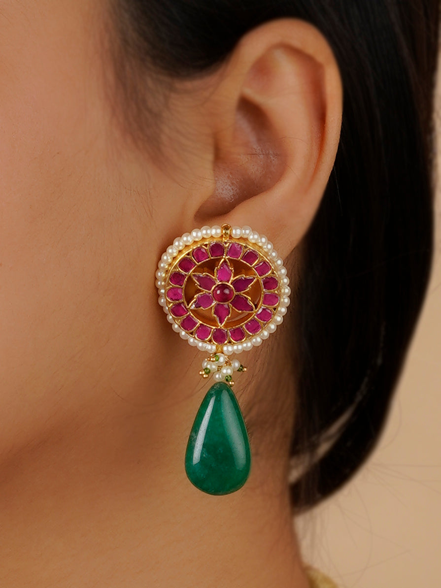 MS1461P - Pink Color Gold Plated Jadau Kundan Necklace Set