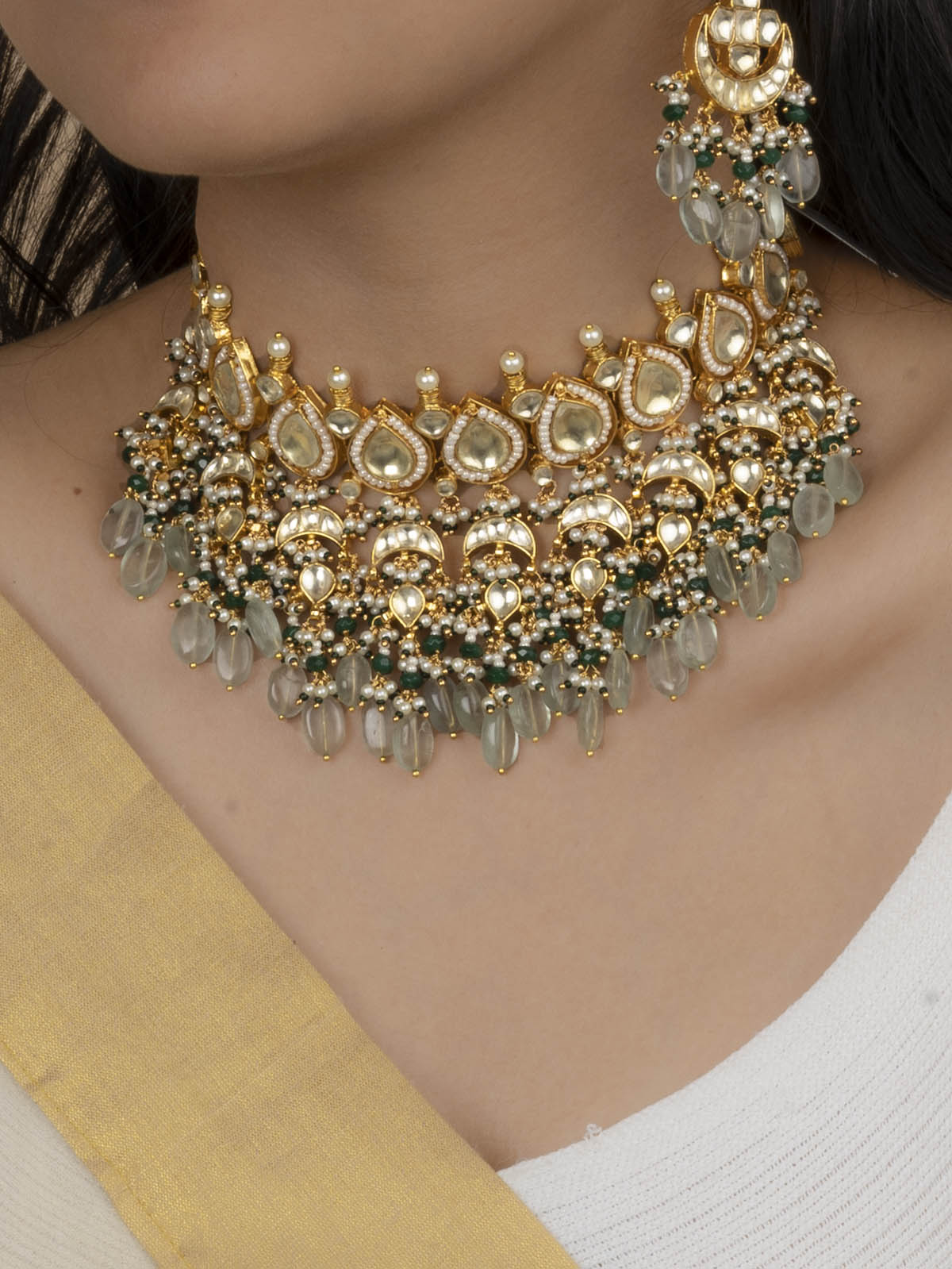 MS1486YA - Multicolor Jadau Kundan Medium Choker Necklace Set