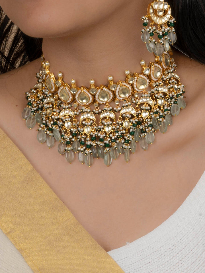 MS1486YA - Multicolor Jadau Kundan Medium Choker Necklace Set