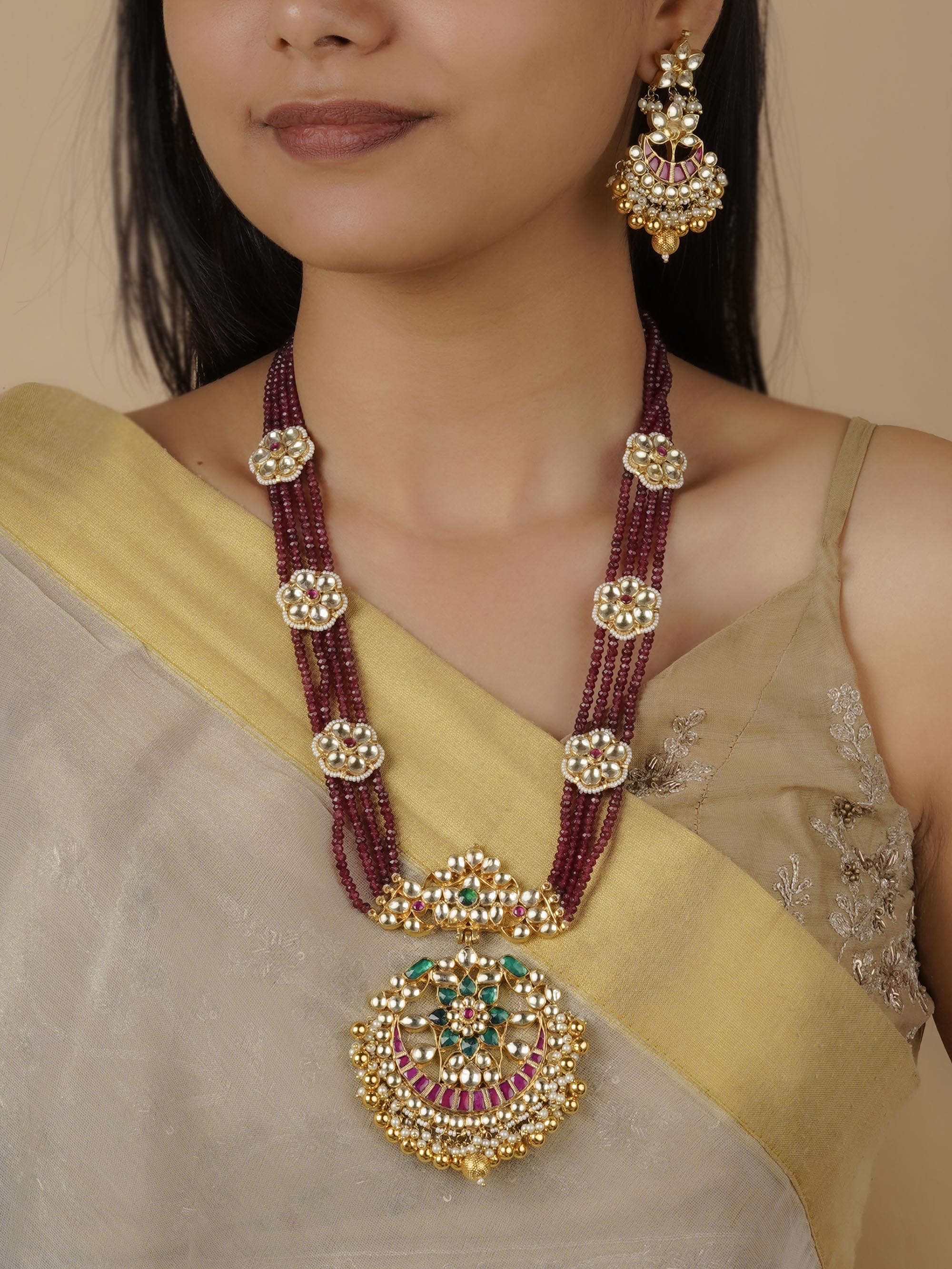 MS1528MA - Multicolor Gold Plated Jadau Kundan Necklace Set