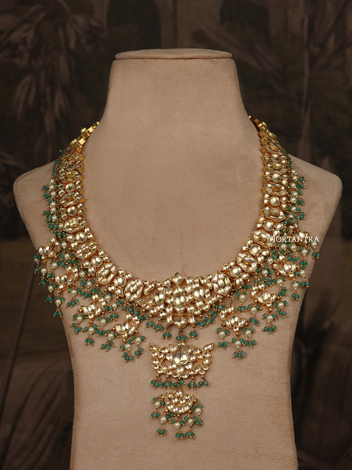 MS1554Y - Green Color Jadau Kundan Necklace Medium Set