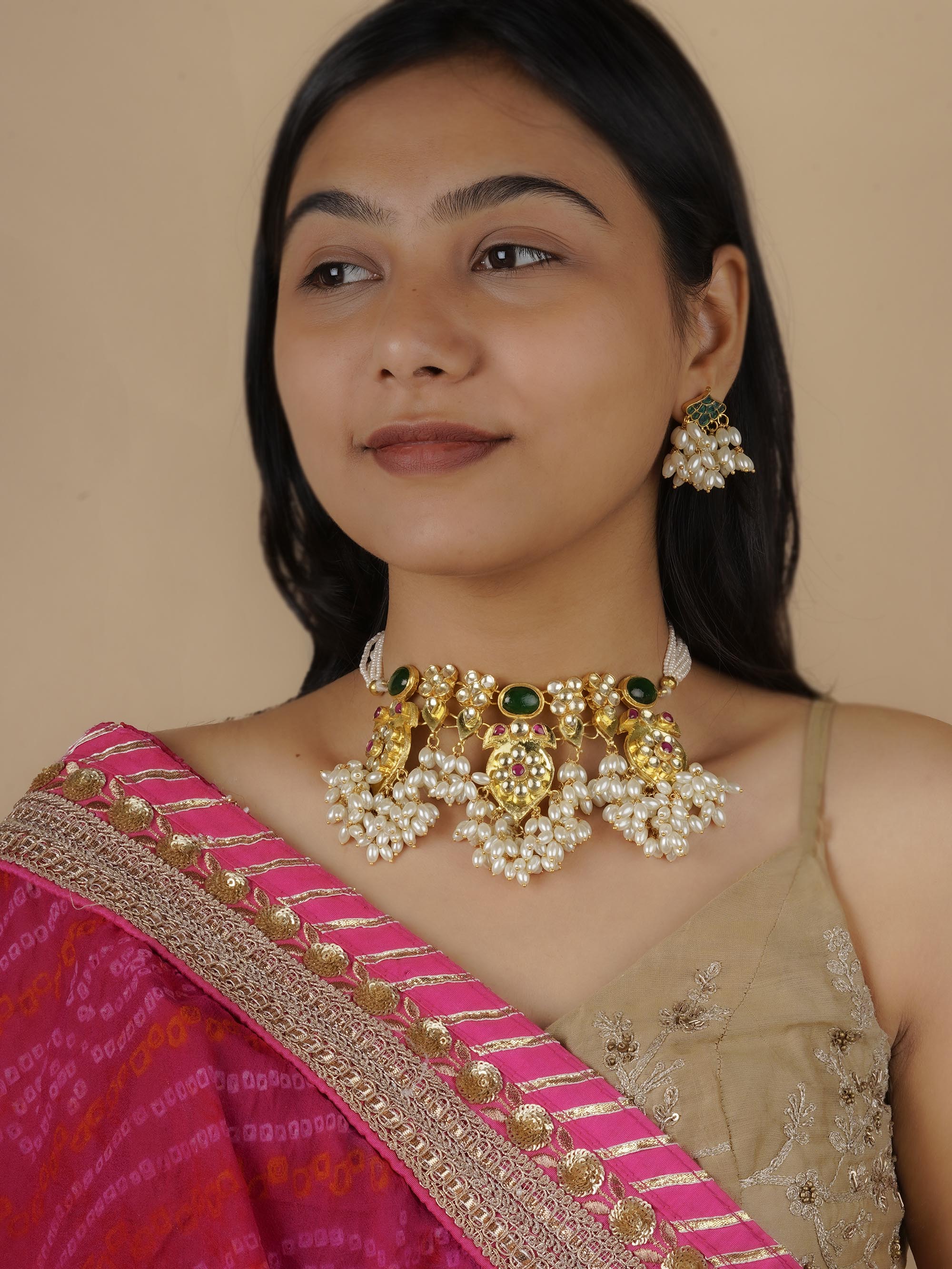 MS1582M - Multicolor Gold Plated Jadau Kundan Necklace Set