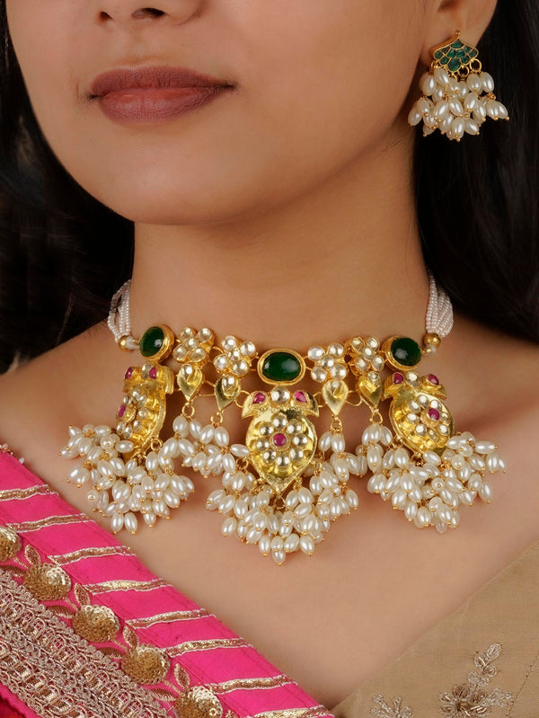 MS1582M - Multicolor Gold Plated Jadau Kundan Necklace Set
