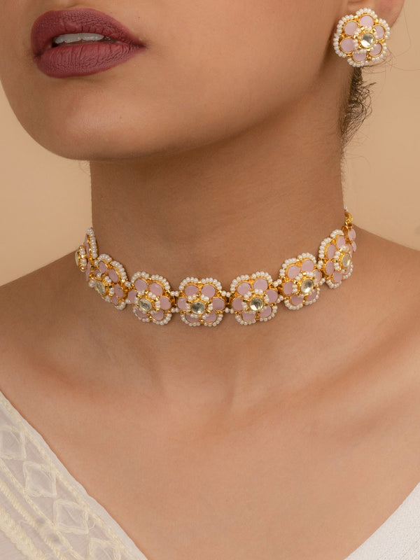 MS1591LP - Pastel Color Gold Plated Jadau Kundan Choker Necklace Set