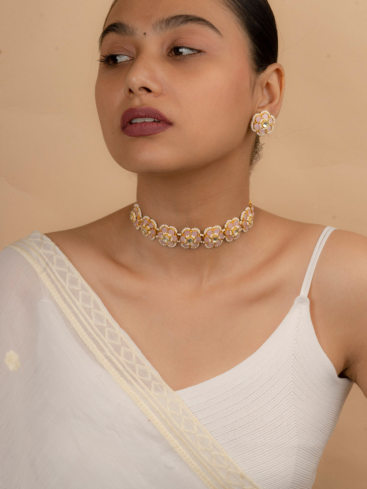 MS1591LP - Pastel Color Gold Plated Jadau Kundan Choker Necklace Set