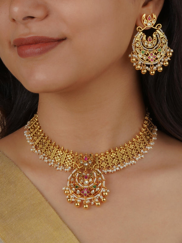 MS1672M - Multicolor Gold Plated Jadau Kundan Necklace Set