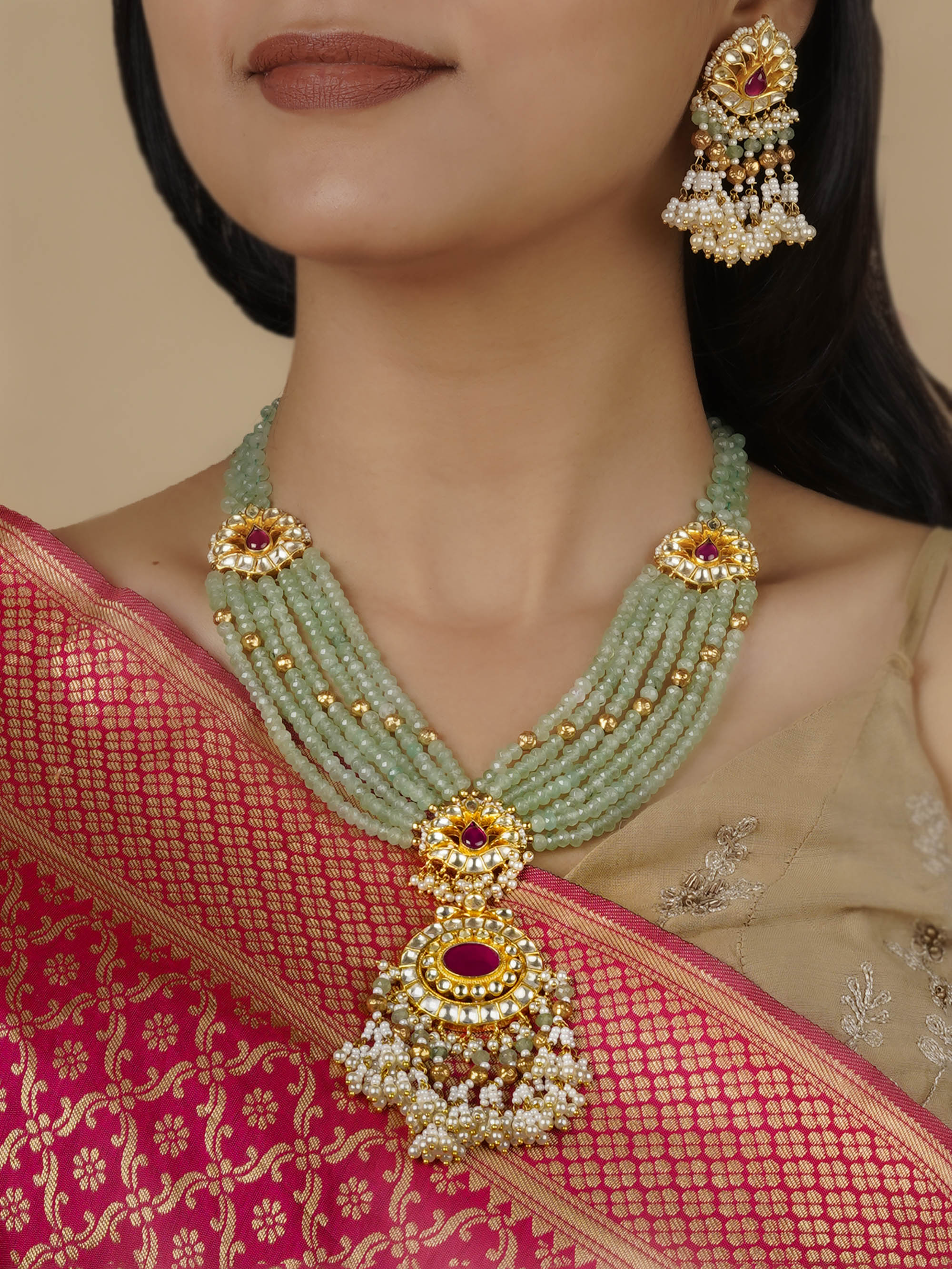 MS1697M - Multicolor Gold Plated Jadau Kundan Necklace Set