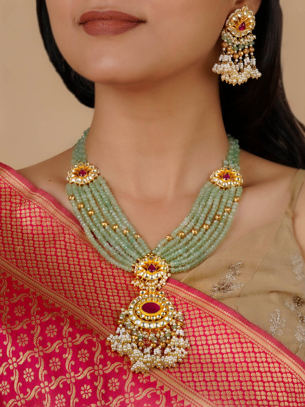 MS1697M - Pink Color Gold Plated Jadau Kundan Necklace Set