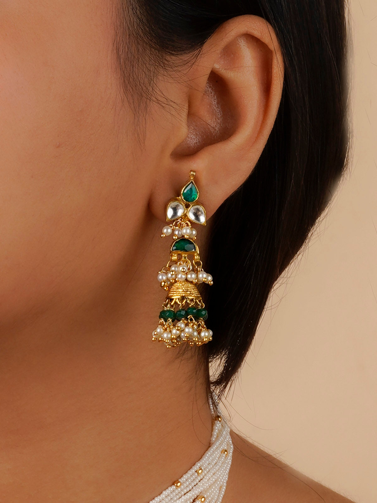 MS1706YGR - Green Color Gold Plated Jadau Kundan Necklace Set