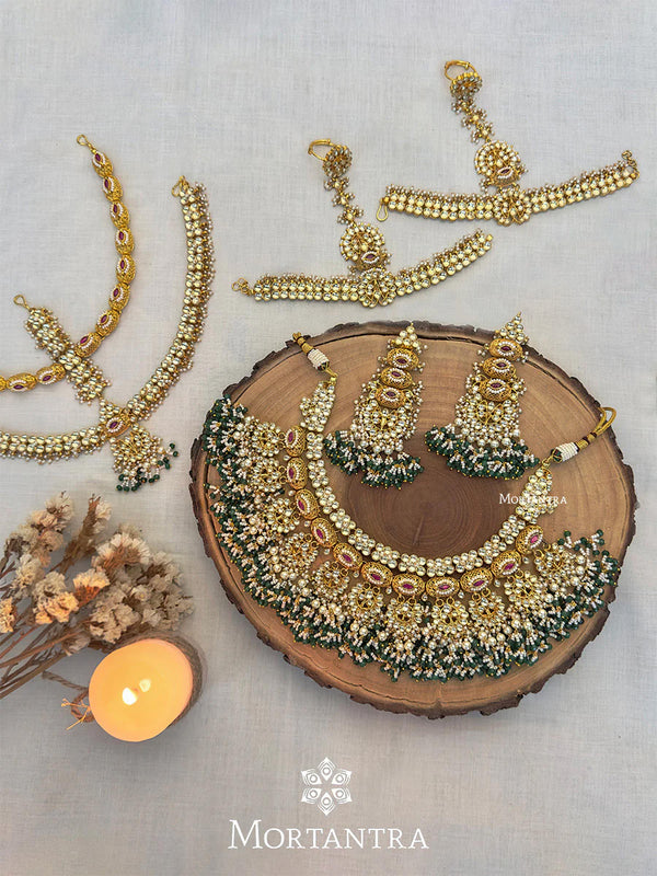 MS1715YP - Pink Color Gold Plated Jadau Kundan Bridal Necklace Set