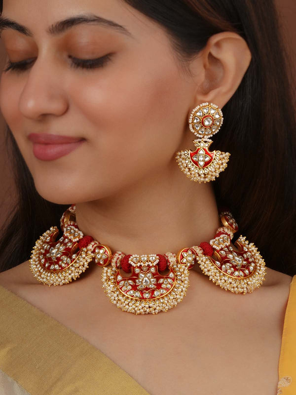 Gold Plated Jadau Kundan Necklace Set - MS1722