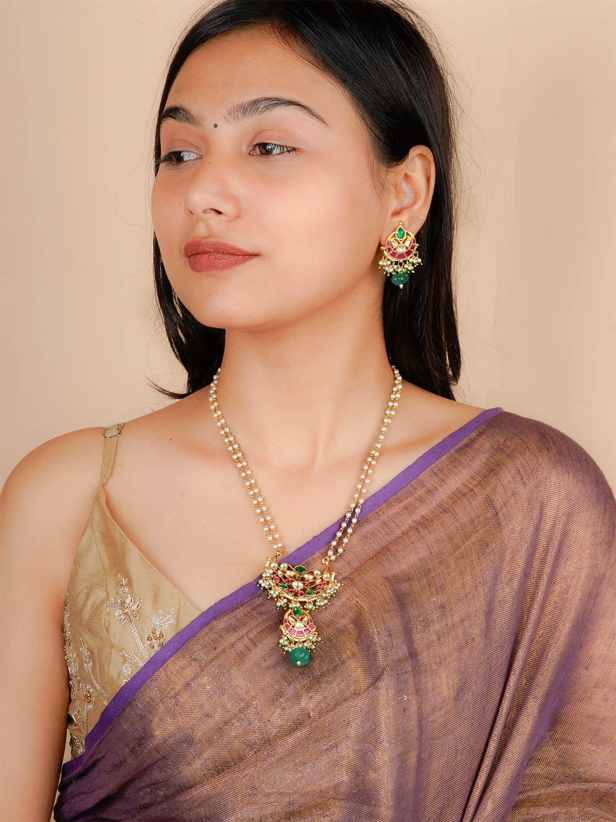 MS1734M - Multicolor Gold Plated Jadau Kundan Necklace Set