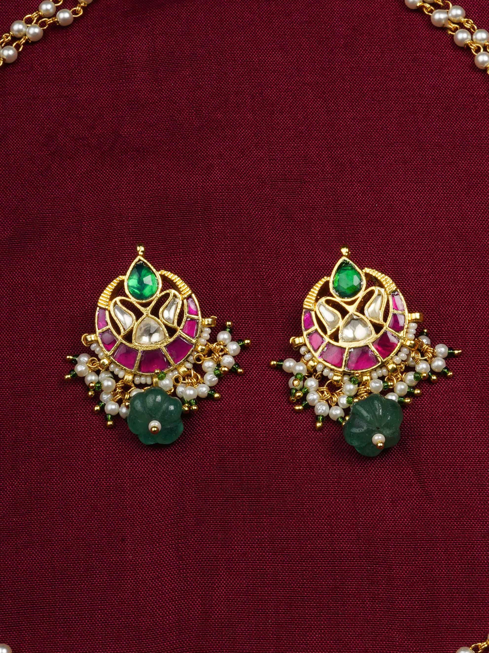 MS1734M - Multicolor Gold Plated Jadau Kundan Necklace Set