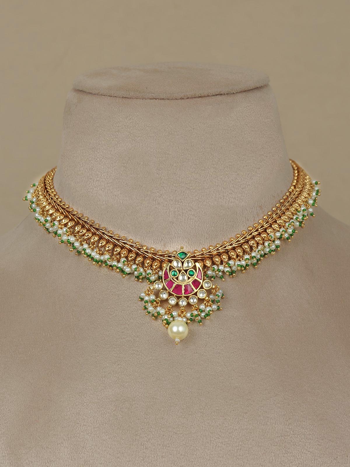 MS1735M - Multicolor Jadau Kundan Short Necklace Set