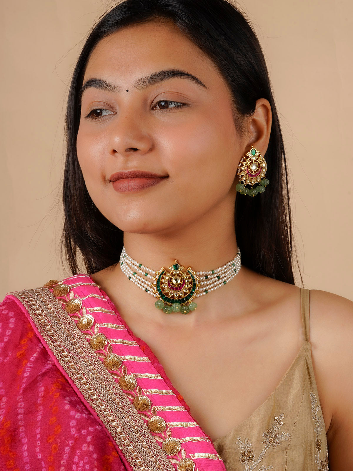 MS1751MA - Multicolor Gold Plated Jadau Kundan Necklace Set