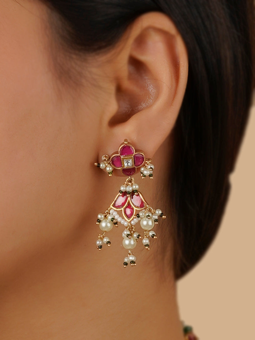 MS1757WP - Pink Color Gold Plated Jadau Kundan Necklace Set