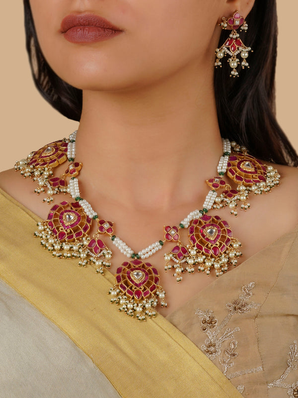 MS1757WP - Pink Color Gold Plated Jadau Kundan Necklace Set