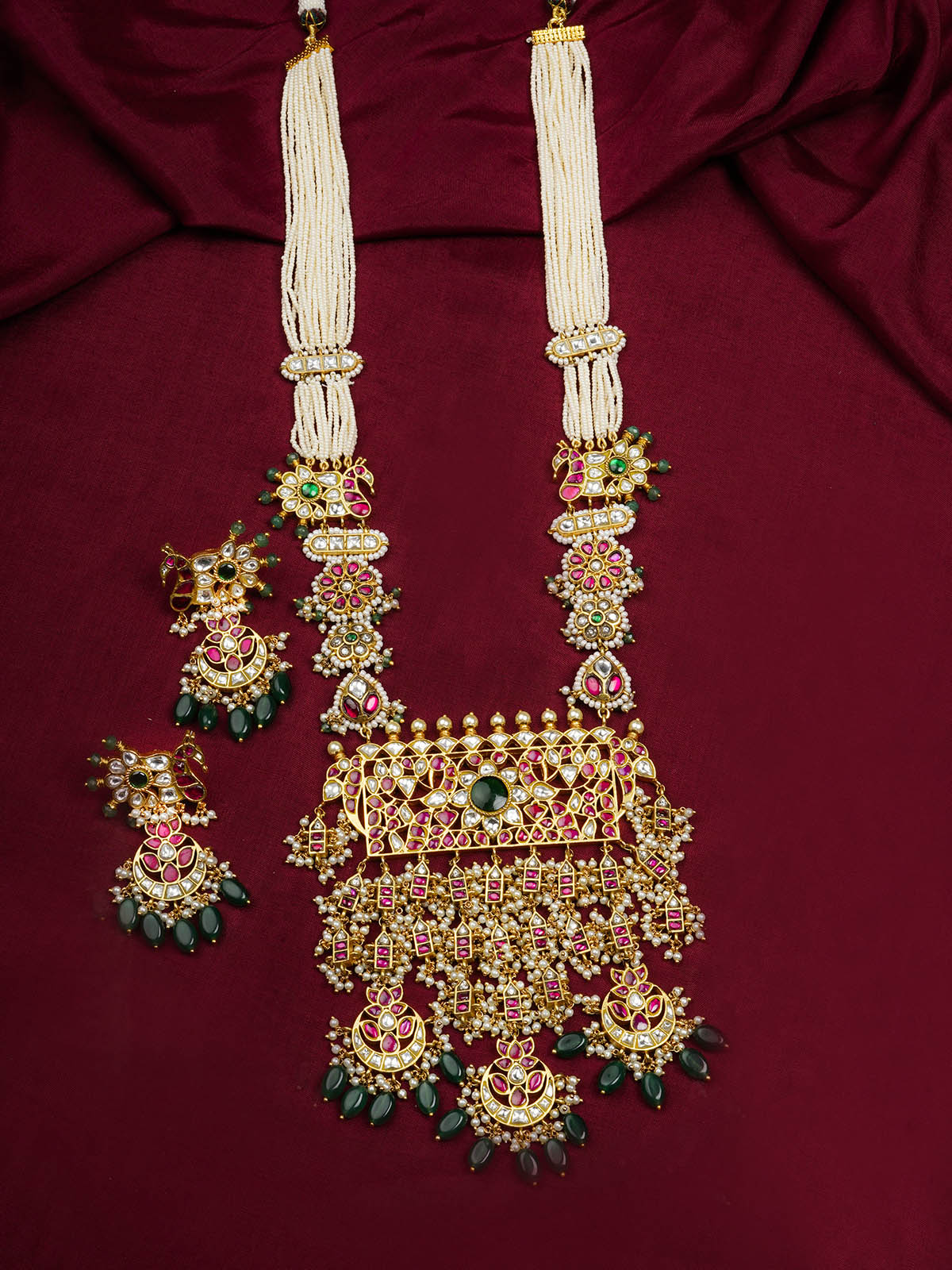 MS1758M - Multicolor Gold Plated Jadau Kundan Necklace Set