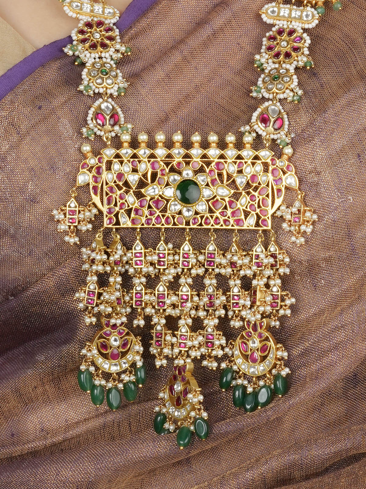 MS1758M - Multicolor Gold Plated Jadau Kundan Necklace Set