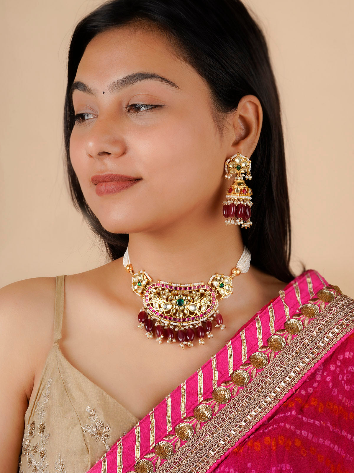 MS1766M - Multicolor Gold Plated Jadau Kundan Necklace Set