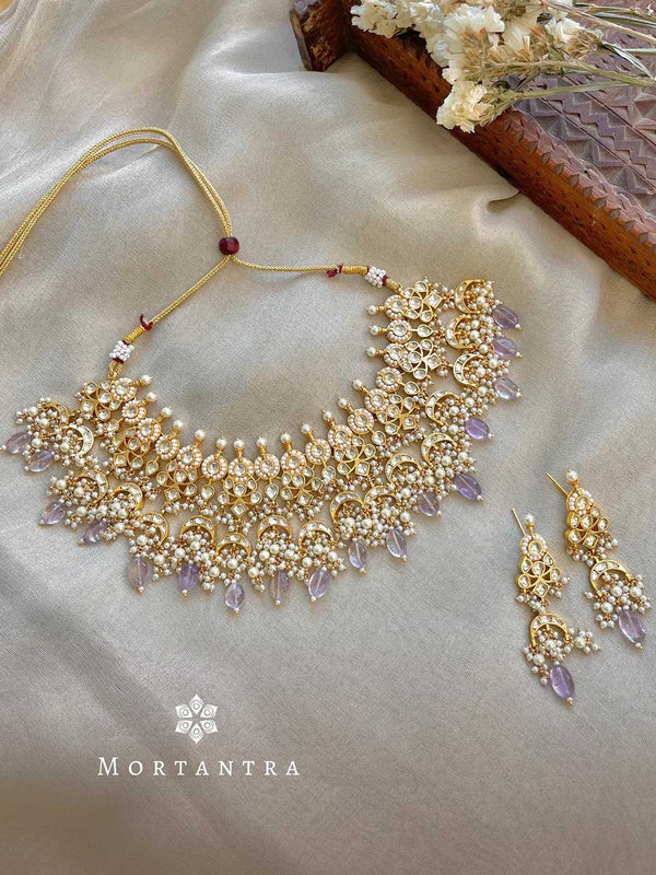 Purple Color Gold Plated Jadau Kundan Necklace Set - MS1768Y