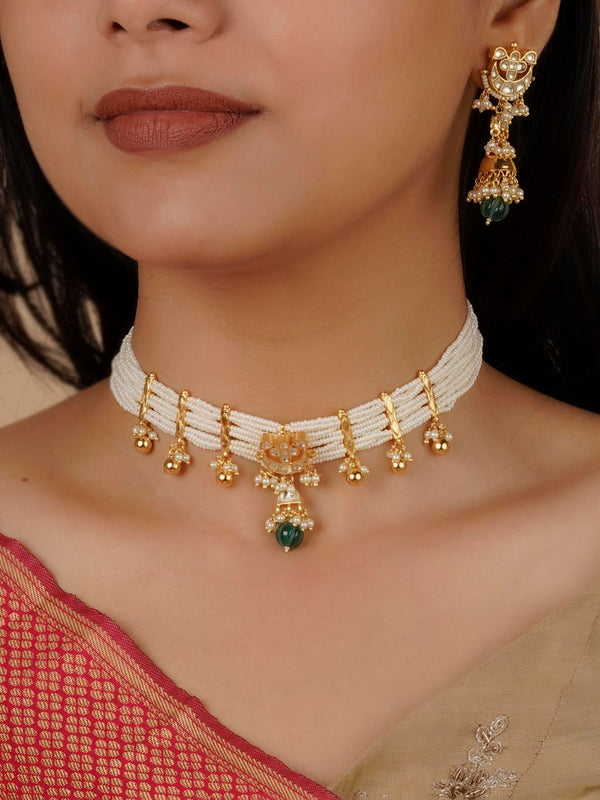 MS1770Y - Green Color Gold Plated Jadau Kundan Necklace Set