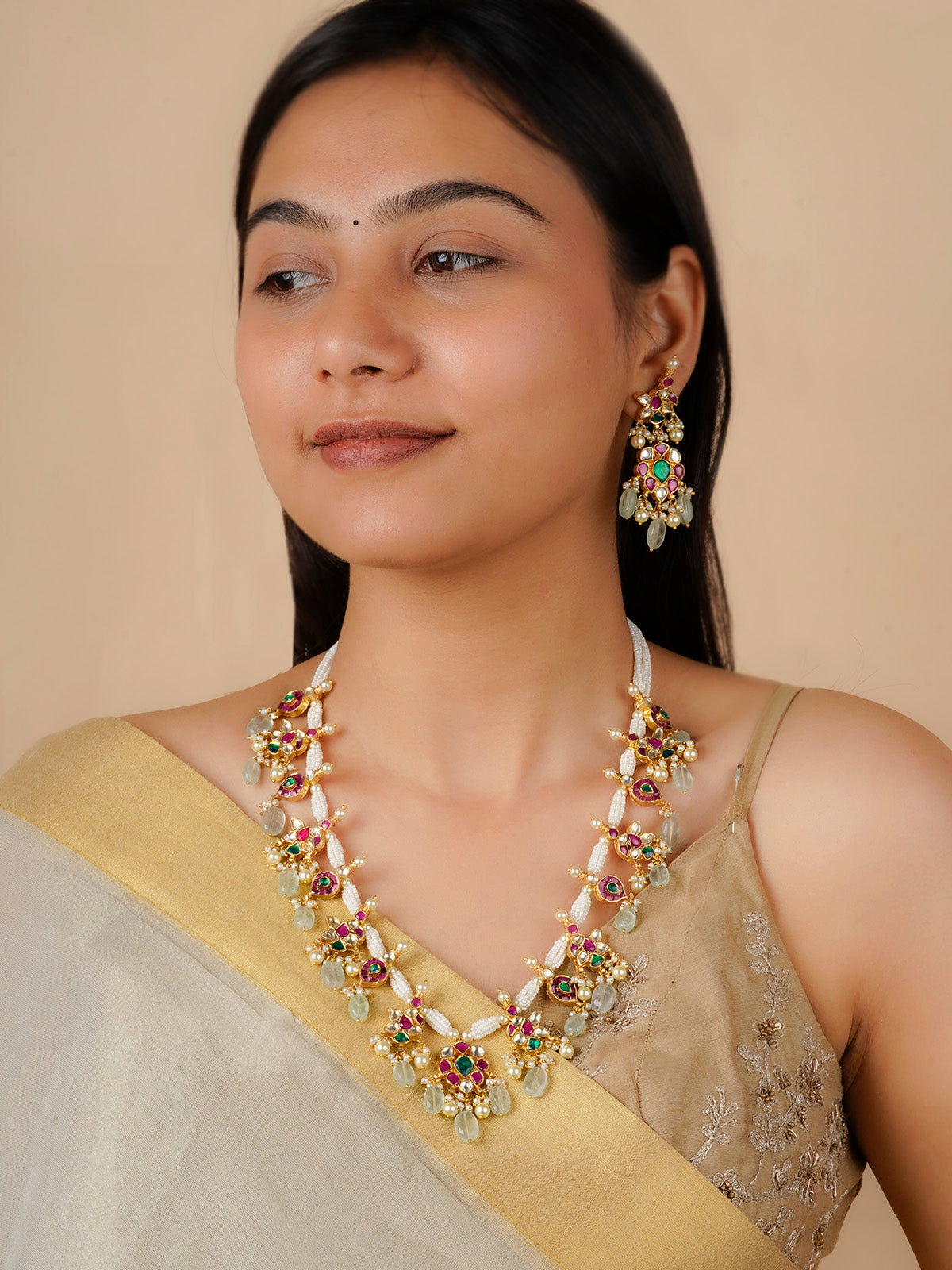 MS1772M - Multicolor Gold Plated Jadau Kundan Necklace Set