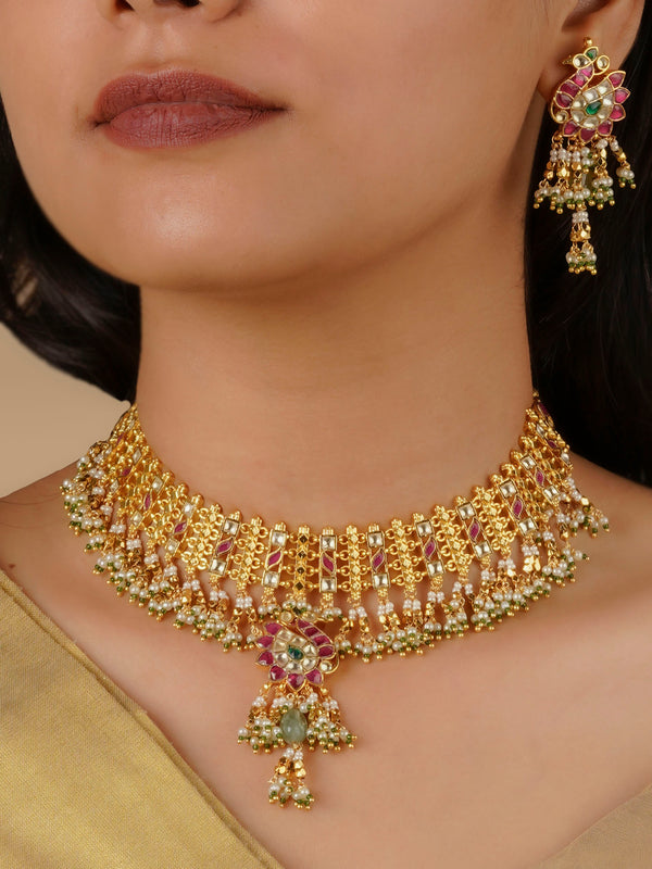 MS1775M - Multicolor Gold Plated Jadau Kundan Necklace Set
