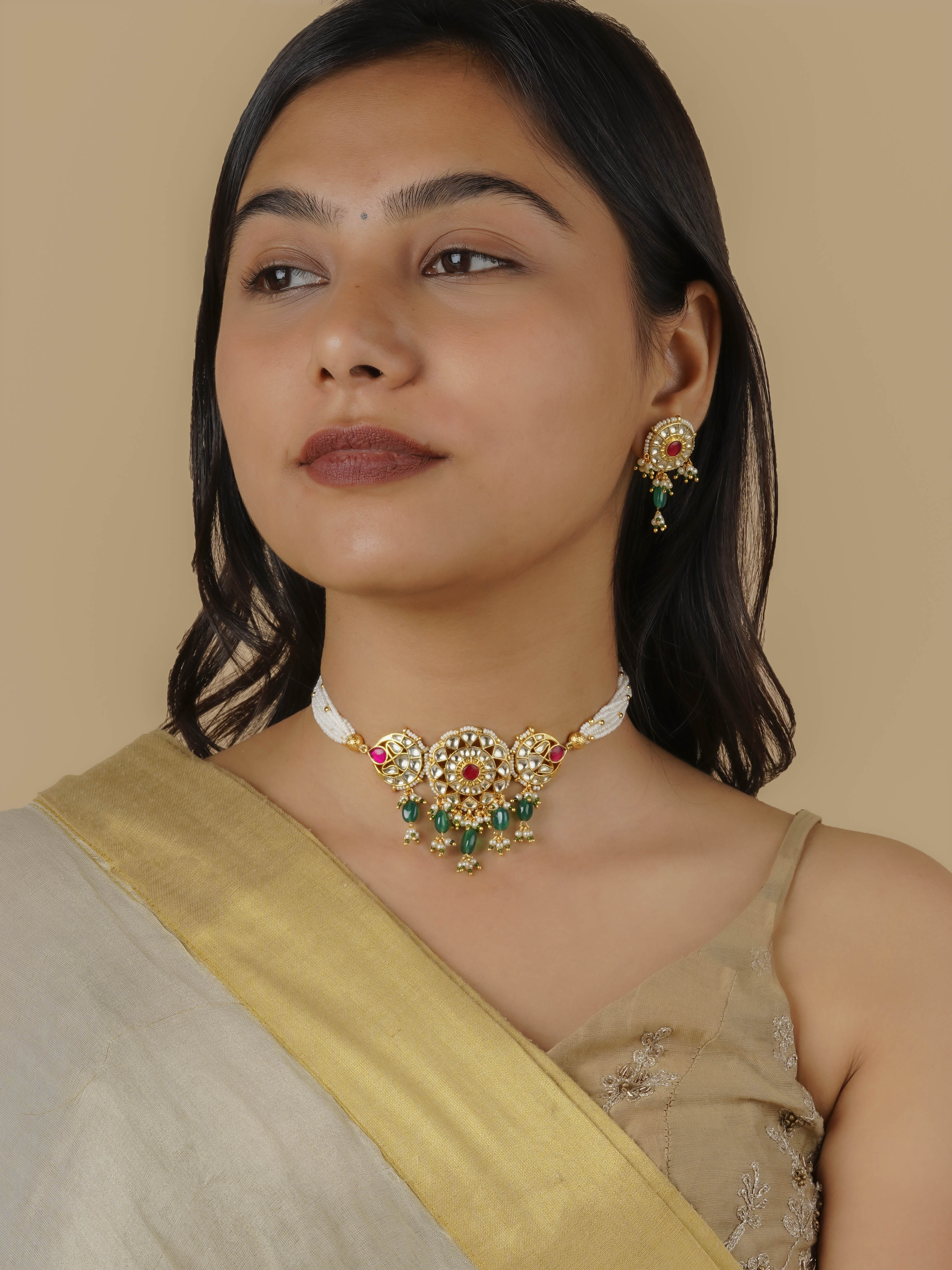 MS1778YPA - Pink Color Gold Plated Jadau Kundan Necklace Set