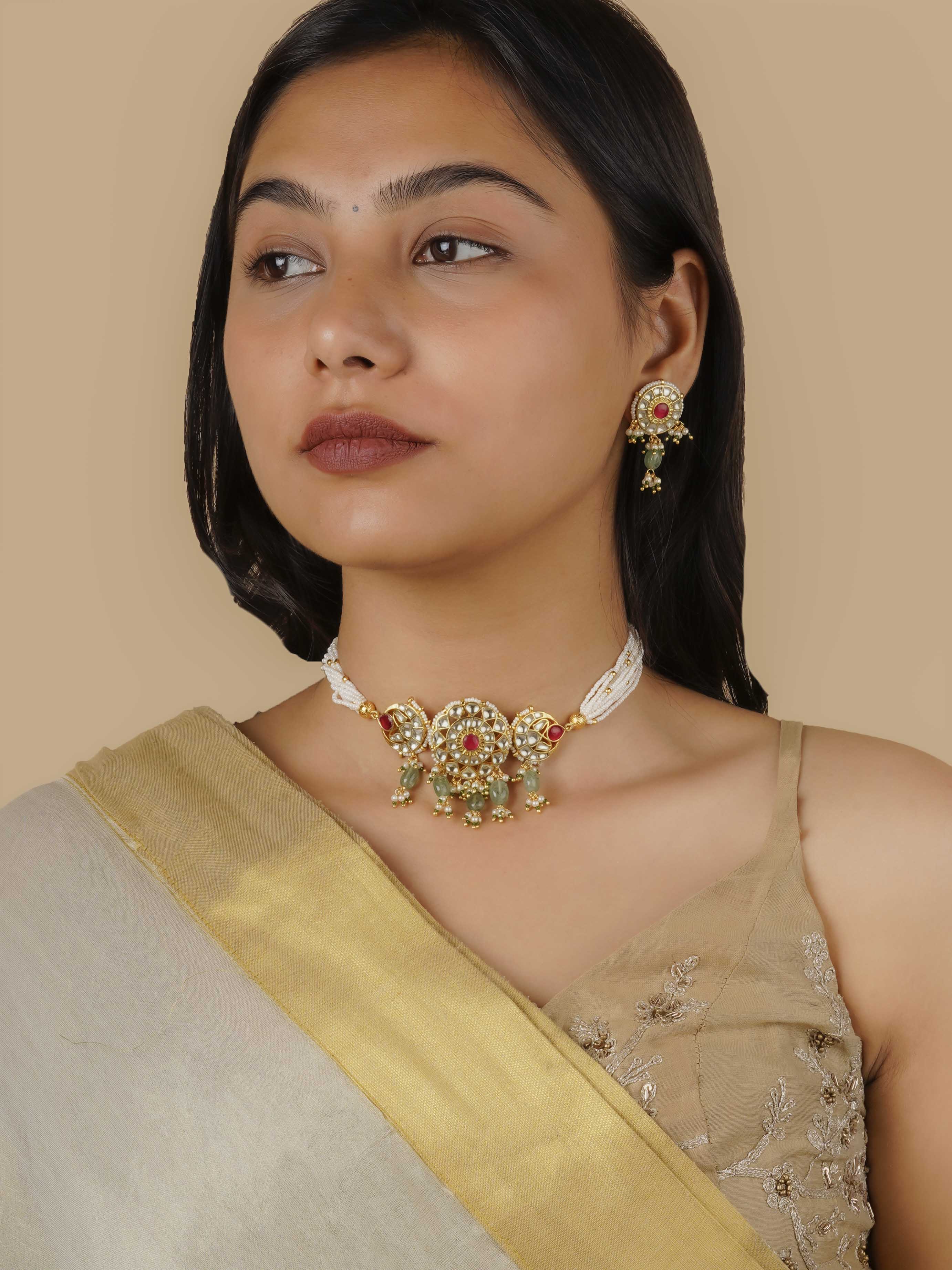 MS1778YP - Pink Color Gold Plated Jadau Kundan Necklace Set
