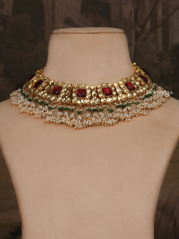 MS1780P - Multicolor Jadau Kundan Short Necklace Set