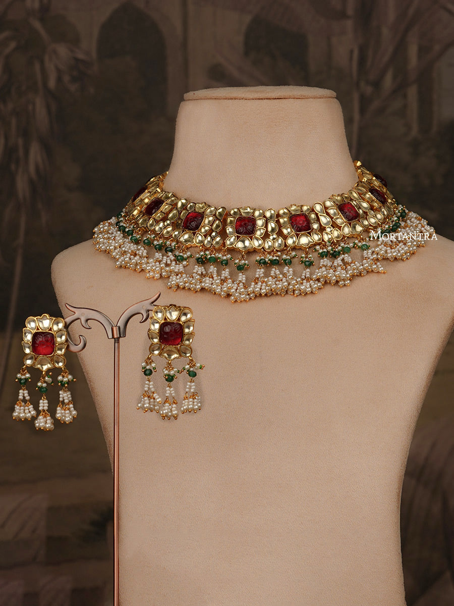 MS1780P - Multicolor Jadau Kundan Short Necklace Set