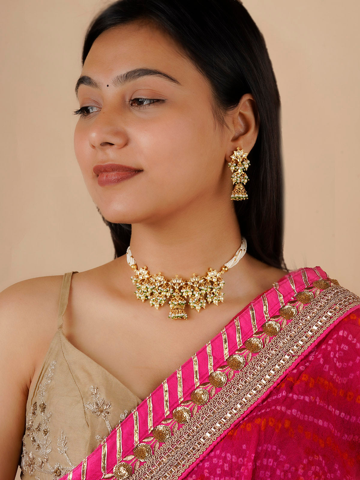 MS1783Y - White Color Gold Plated Jadau Kundan Necklace Set