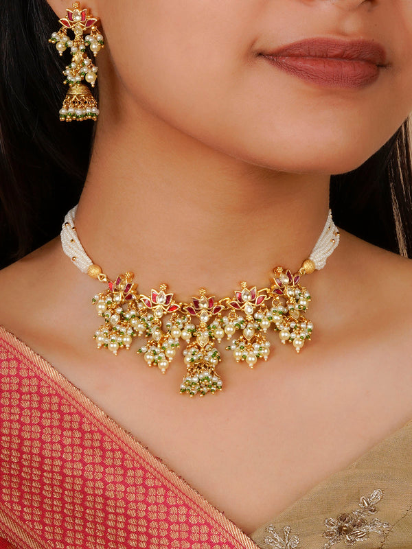 MS1783YR - Multicolor Gold Plated Jadau Kundan Necklace Set