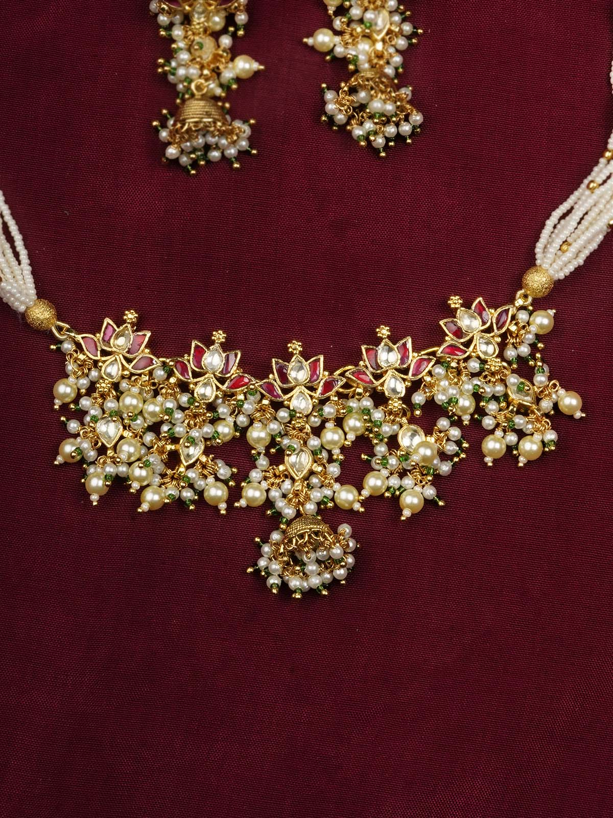 MS1783YR - Multicolor Gold Plated Jadau Kundan Necklace Set