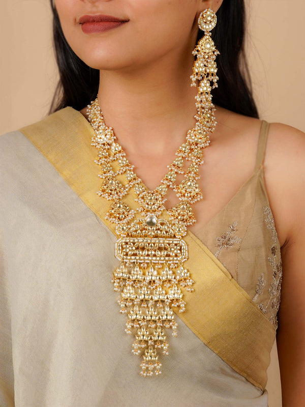 MS1789Y - White Color Gold Plated Jadau Kundan Bridal Necklace Set