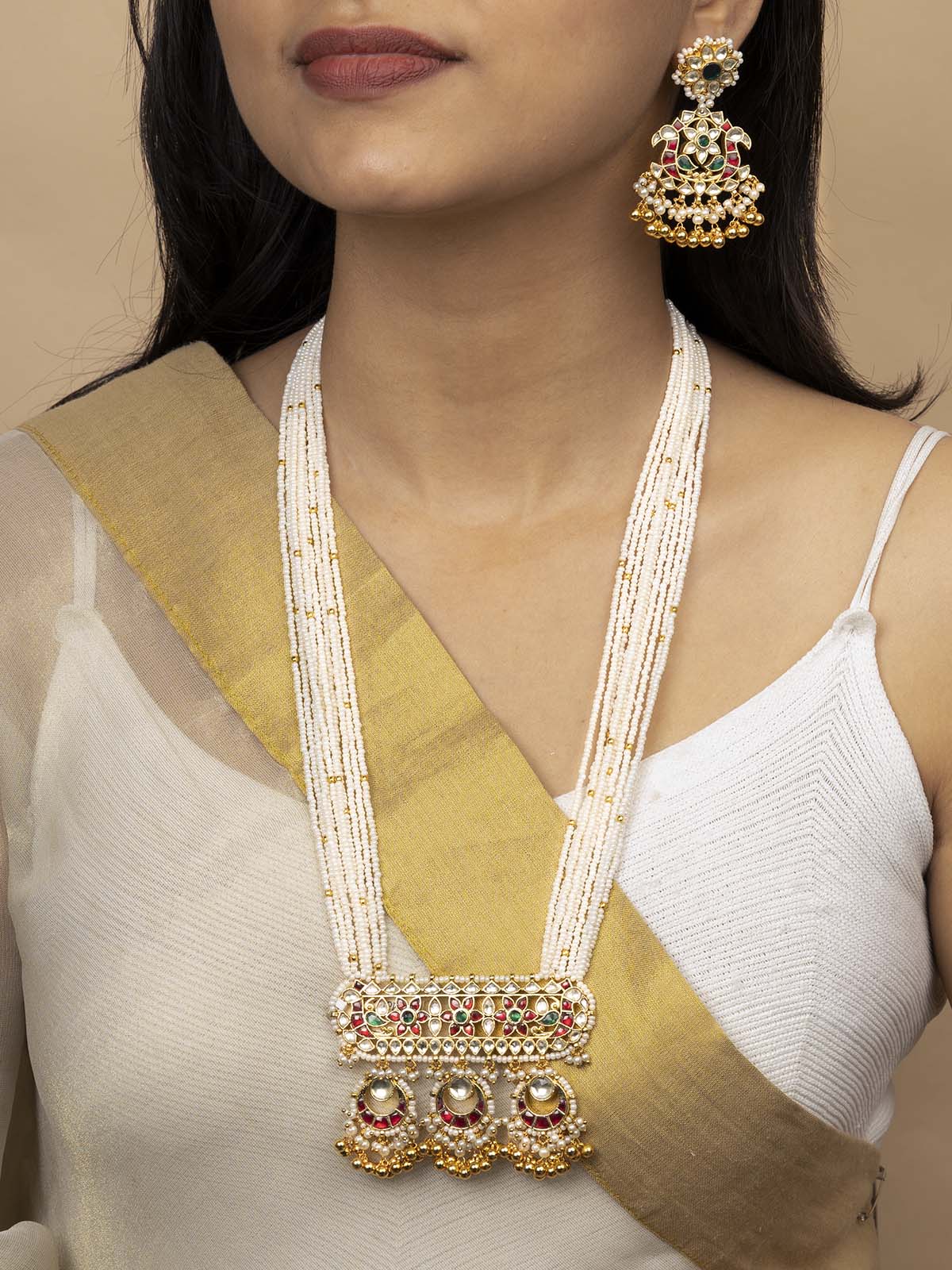 MS1791M - Multicolor Jadau Kundan Long Necklace Set