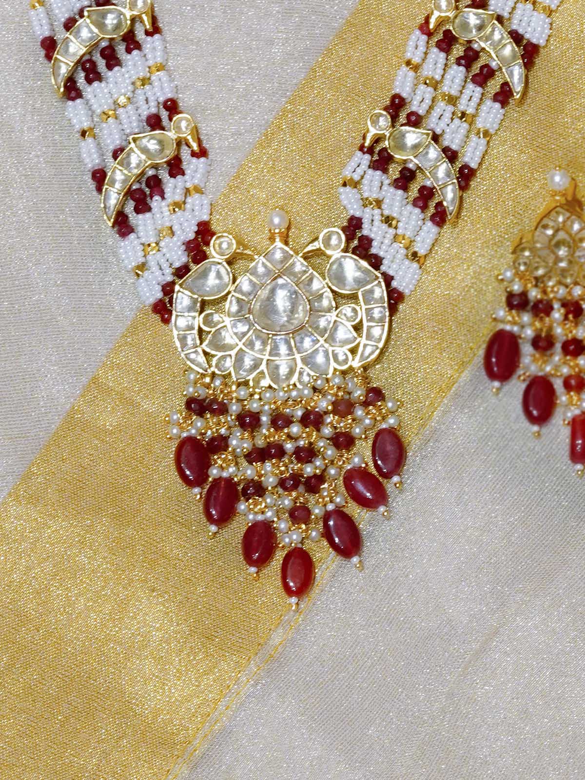 MS1797YA - Maroon Color Gold Plated Jadau Kundan Necklace Set