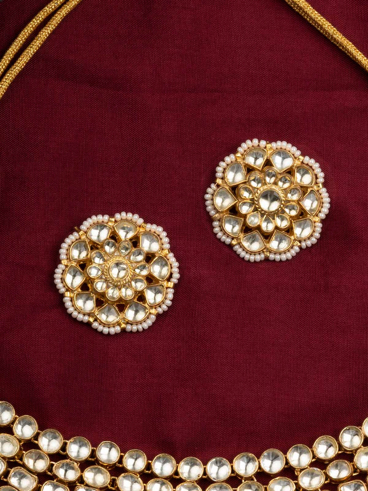 MS1833Y - White Color Gold Plated Jadau Kundan Necklace Set