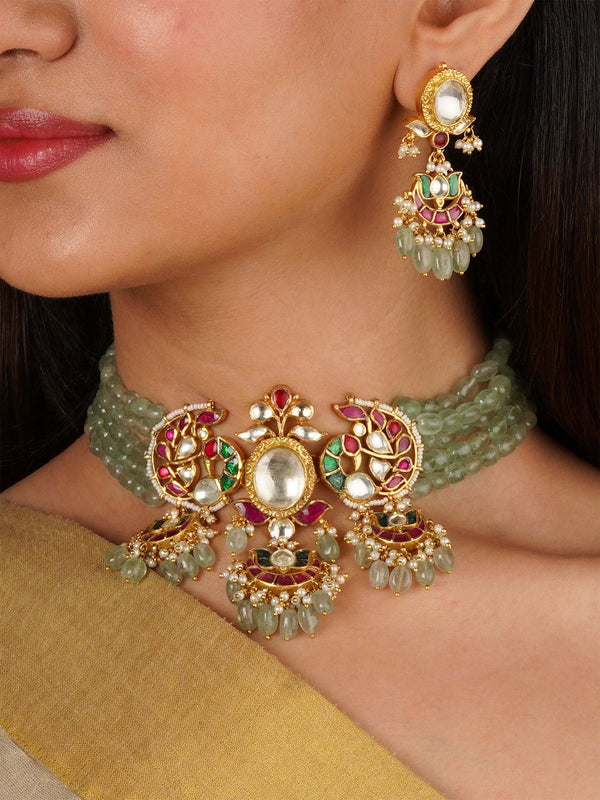 Multicolor Gold Plated Jadau Kundan Necklace Set - MS1847MD