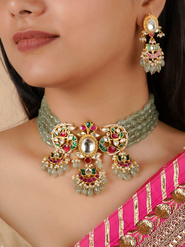 MS1847M - Multicolor Gold Plated Jadau Kundan Necklace Set