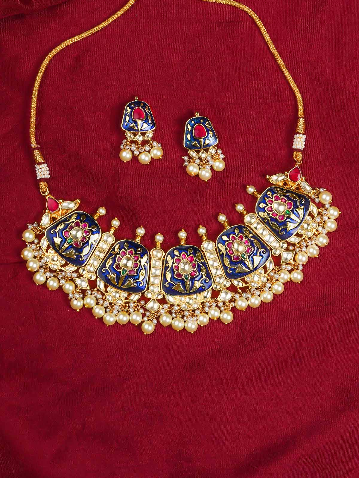 MS1856M - Multicolor Gold Plated Jadau Kundan Necklace Set