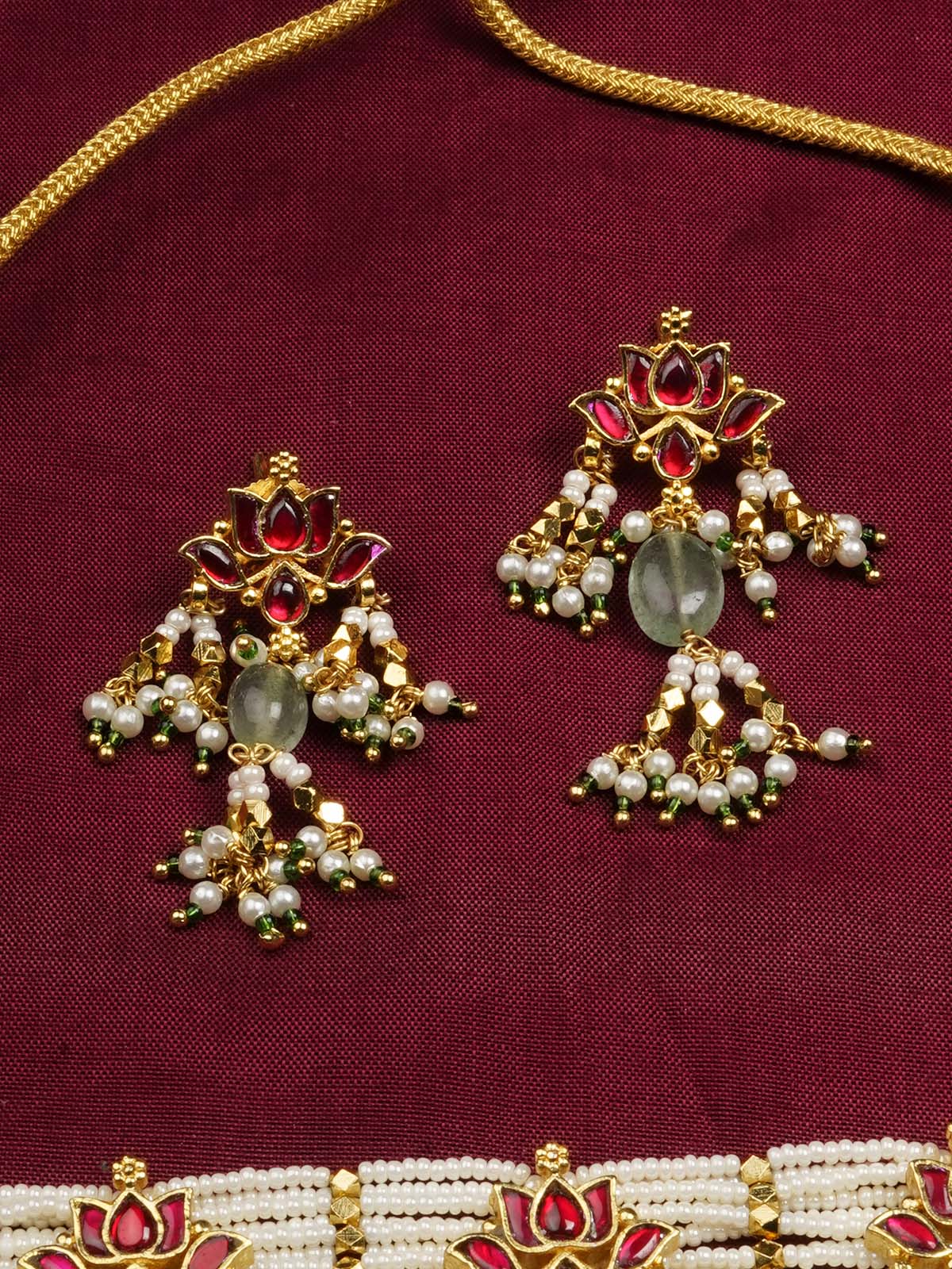 MS1858R - Multicolor Gold Plated Jadau Kundan Necklace Set