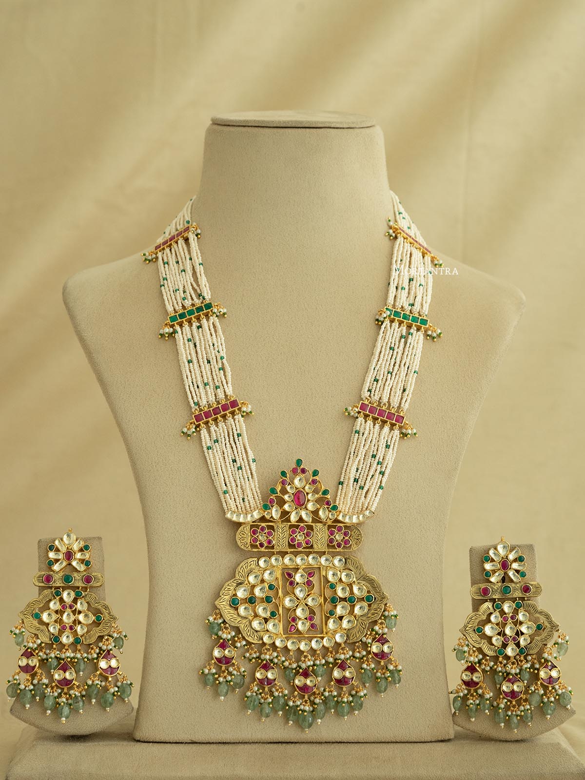 MS1860M - Multicolor Gold Plated Bridal Jadau Kundan Long Necklace Set