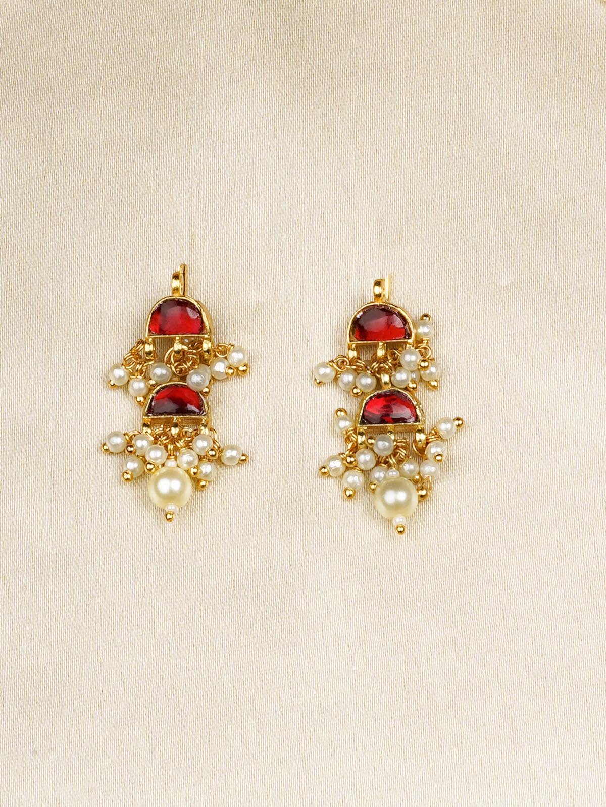 MS1861R - Red Color Gold Plated Jadau Kundan Necklace Set