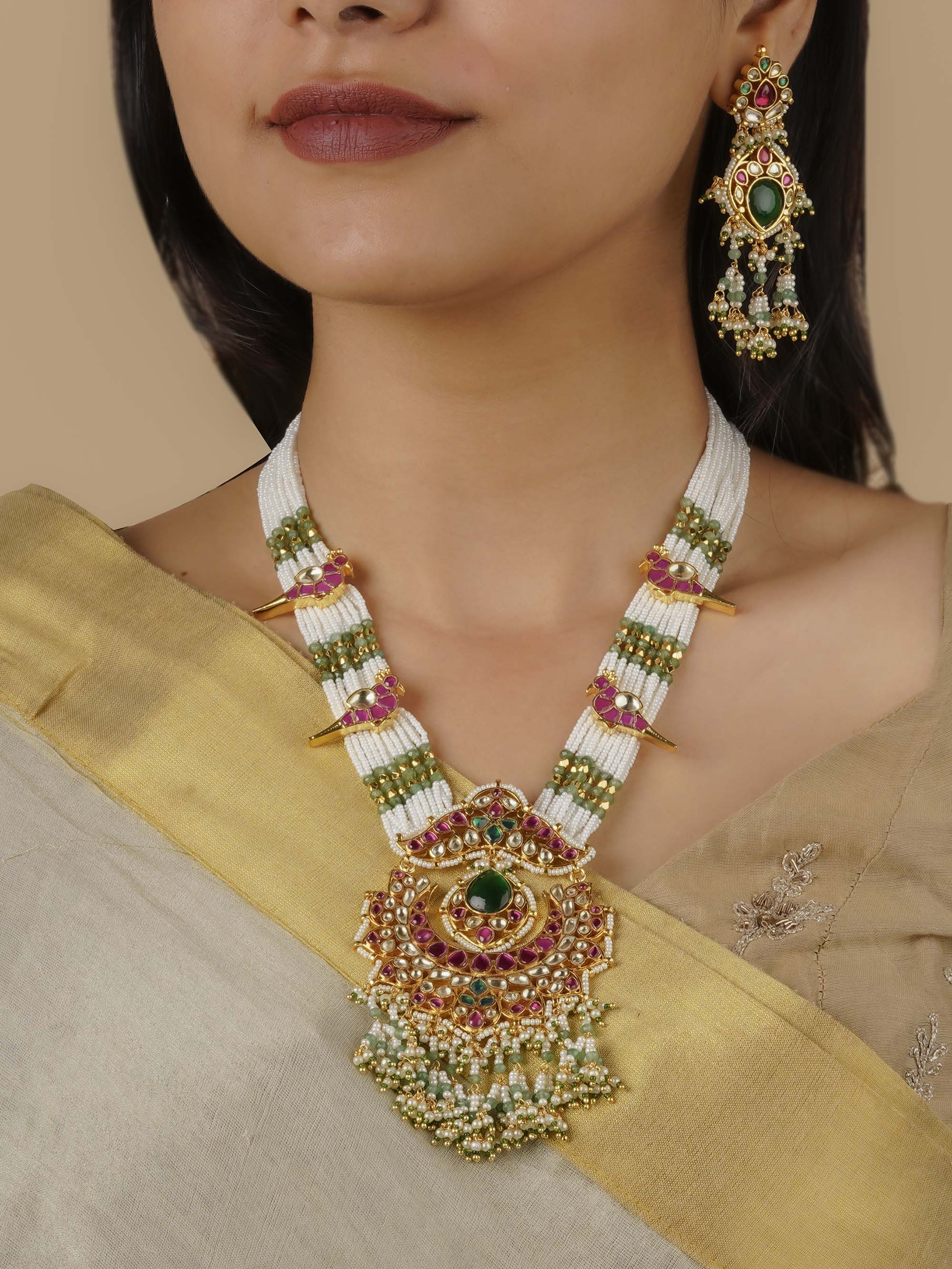 MS1869MA - Multicolor Gold Plated Jadau Kundan Necklace Set