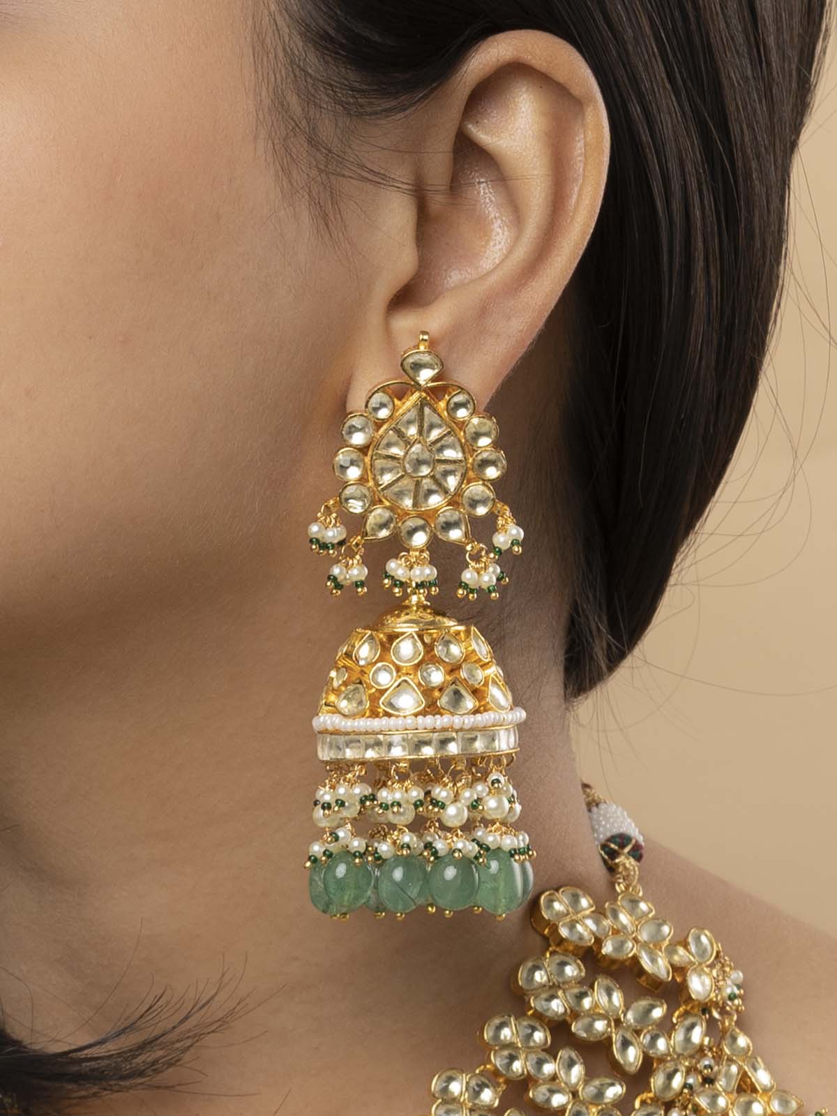 MS1870- Green Color Bridal Jadau Kundan Medium Necklace