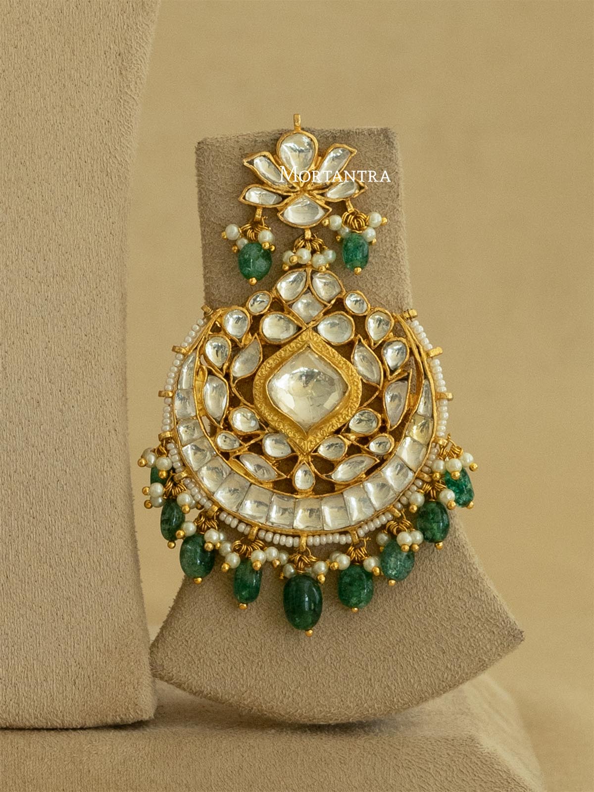 MS1871 - Green Color Bridal Jadau Kundan Medium Necklace Set With Tikka