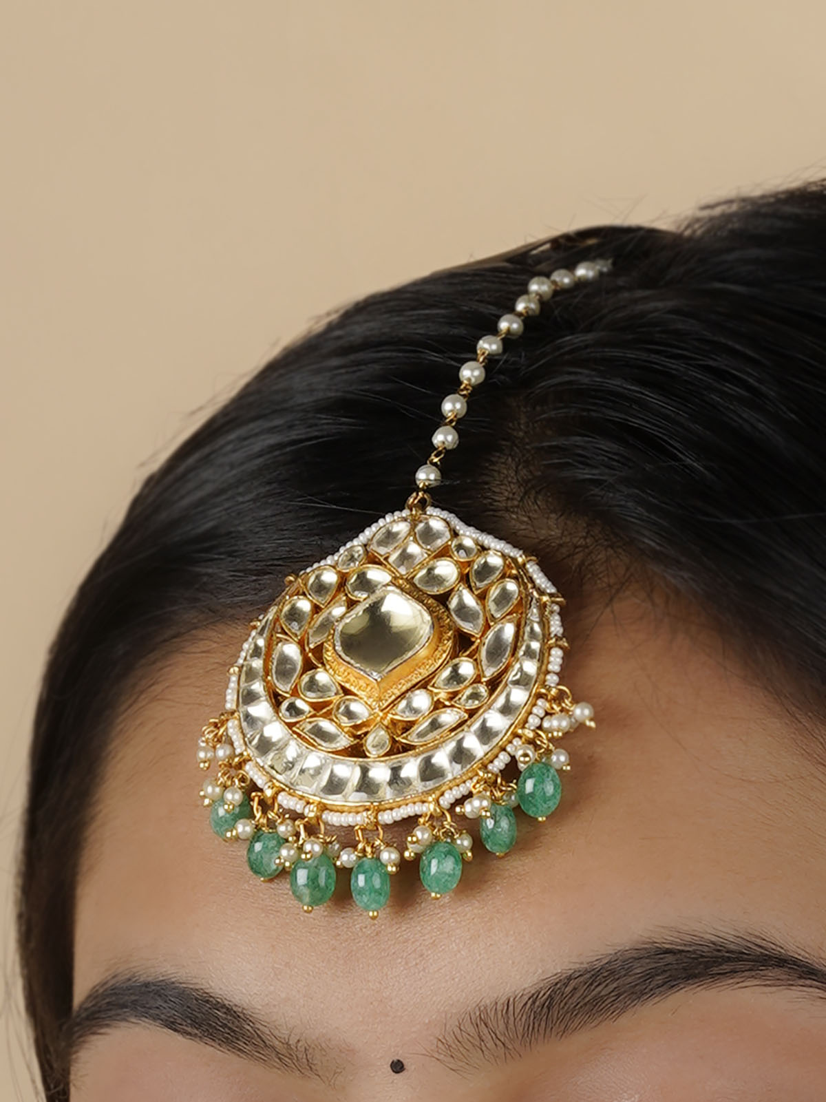 MS1871 - Green Color Gold Plated Jadau Kundan Bridal Necklace Set