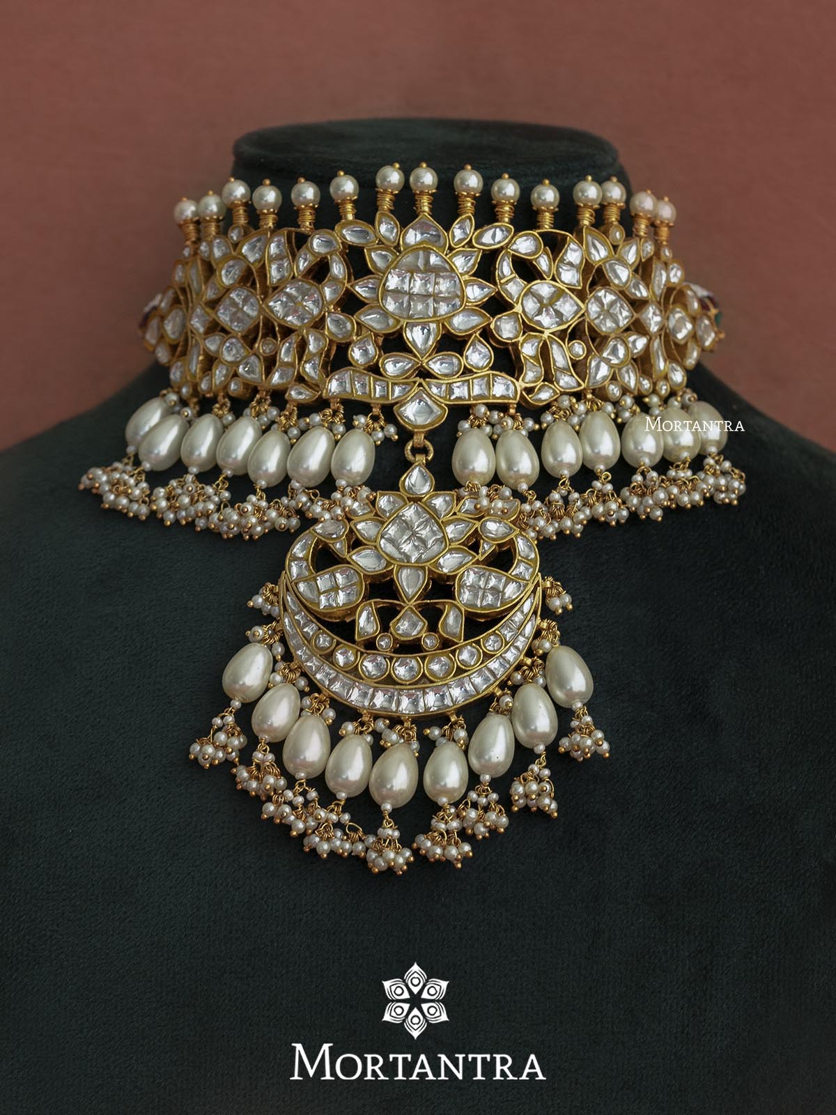 MS1878W - White Color Gold Plated Bridal Jadau Kundan Medium Choker Necklace Set